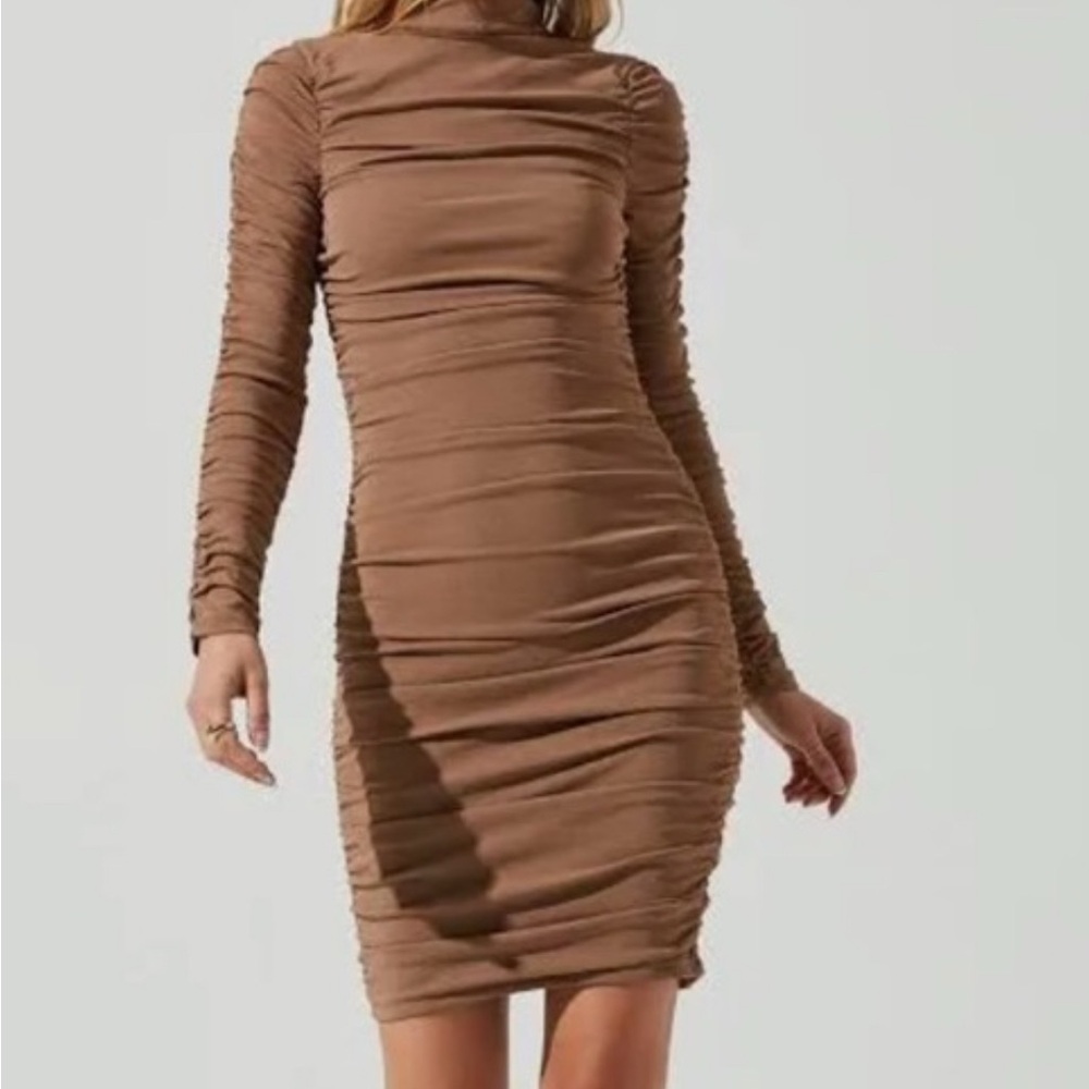 Elegant Tan Ruched Dress